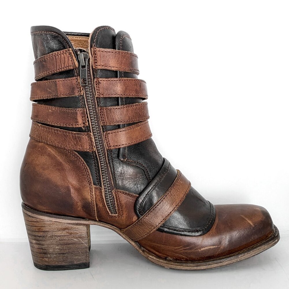 Freebird Darlin Cognac Size 11 Leather Strappy Ankle Boots Square Toe - Picture 4 of 14